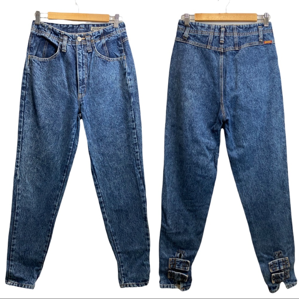 RARE VINTAGE Jordache Ankle Velcro Strap High Rise Rigid Denim Mom Jeans